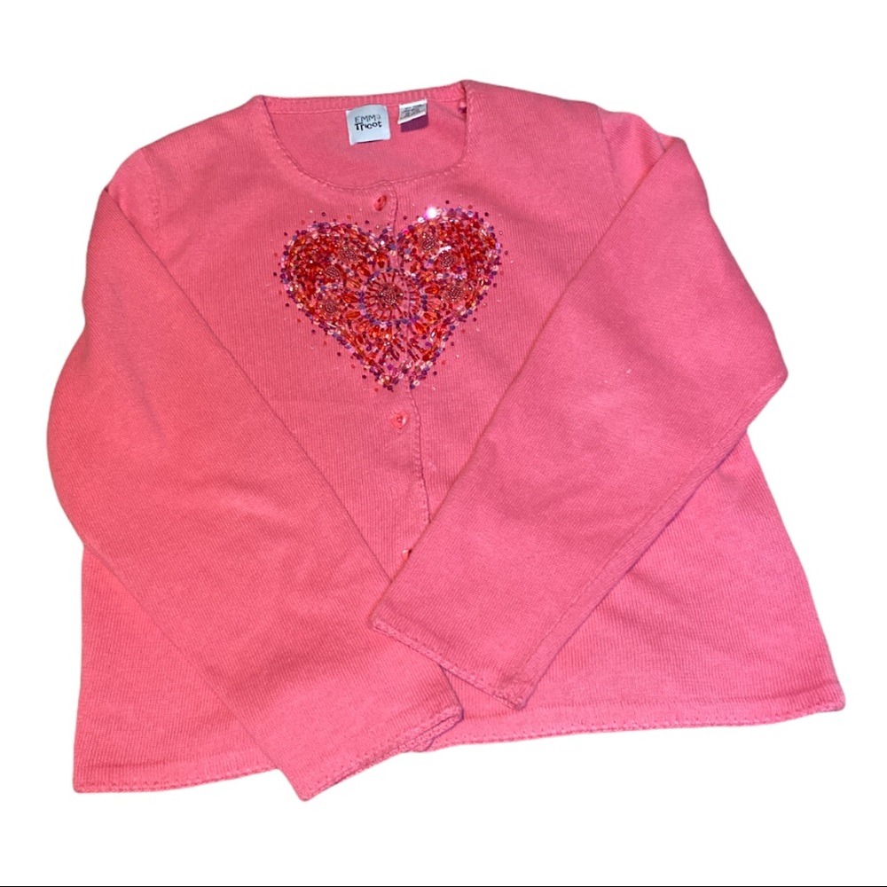 Emma Tricot Beaded Heart Pink Cardigan Sweater Coquette Romantic Cottagecore L - Picture 6 of 8